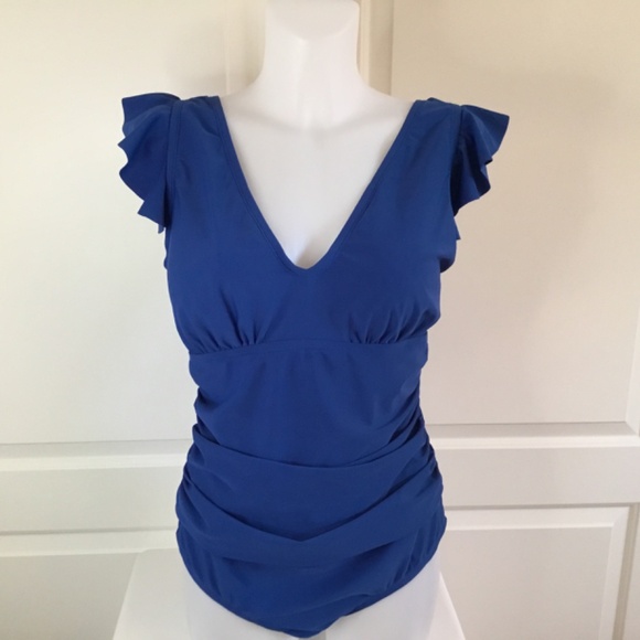 Women’s Ruffle Ruched Tummy Control One Piece Bathing Suit - Picture 3 of 7